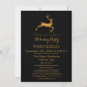 Invitación de fiesta navideña de Reno negro y dora