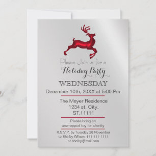 Invitación de fiesta navideña de Reno plateado y r
