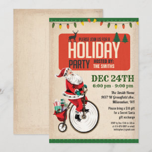 Invitación de fiesta navideña de Santa Vintage