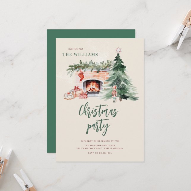 Invitación de fiesta navideña del árbol de Navidad (Anverso/Reverso In Situ)