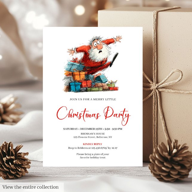 Invitación de fiesta navideña divertida y extravag (Watercolor Santa Quirky Funny Holiday Party Invite)