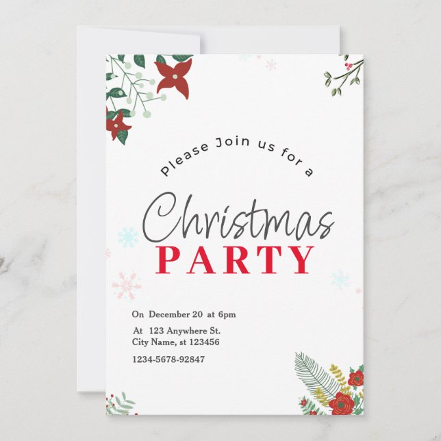 Invitación de fiesta navideña festiva con vegetaci (Anverso)