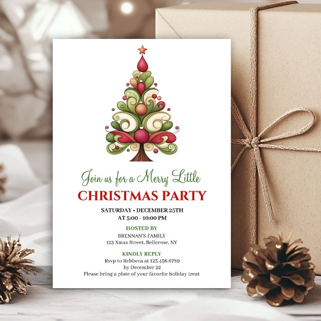 Invitación de fiesta navideña moderna y única para (Modern unique Christmas tree holiday party invite)