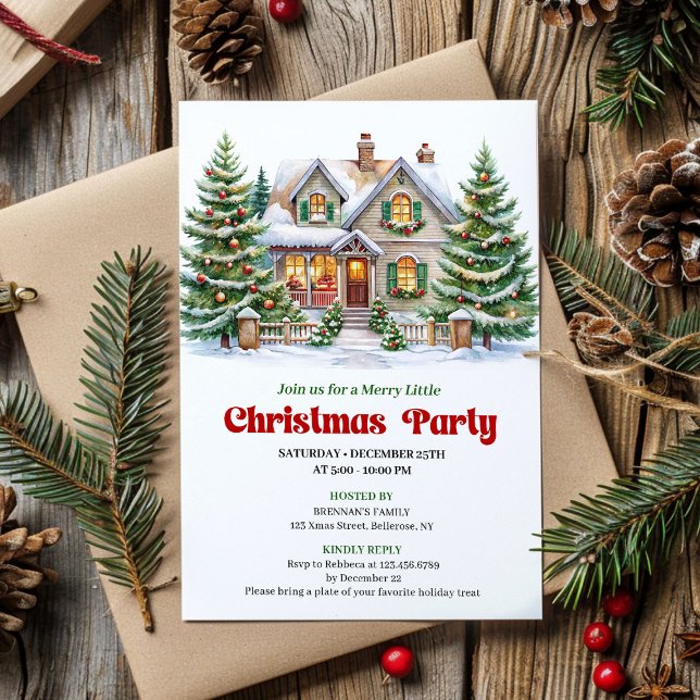 Invitación de fiesta navideña para casa caprichosa (Whimsical Christmas House Holiday Party Invitation)