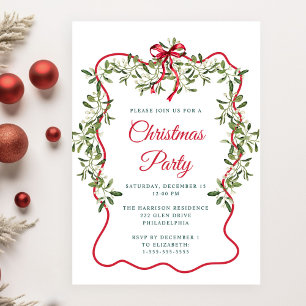 Invitación de fiesta navideña roja ondulada con ve