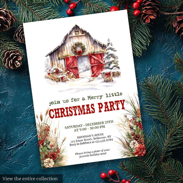 Invitación de fiesta navideña rústica de granja (Rustic Farmhouse Yuletide Party Invitation)