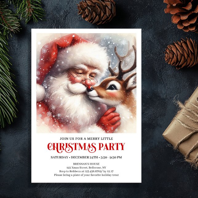 Invitación de fiesta navideña tradicional de Santa (Santa Rudolph Traditional Holiday Party Invitation)