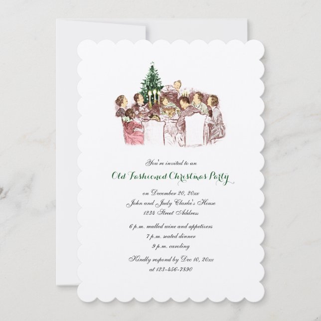 Invitación de fiesta navideña vintage (Anverso)