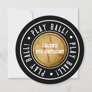 Invitación de fiesta negra de béisbol vintage JUEG