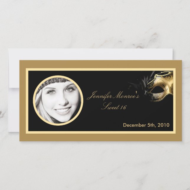 invitación de Fiesta negro 4x8 Mis XV dorado (Anverso)