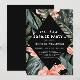 Invitación de Fiesta negro con sorpresas florales