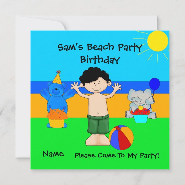 Invitación de fiesta Niños de Birthday Beach (Anverso)