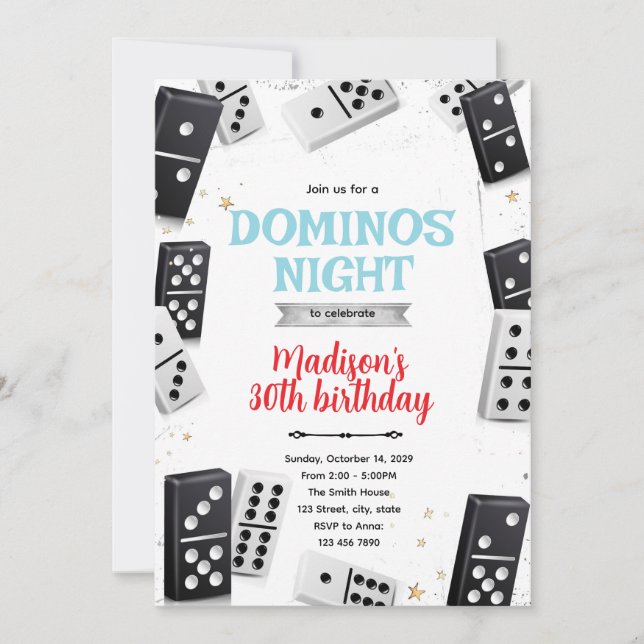 invitación de fiesta noche de juego de dominó (Anverso)