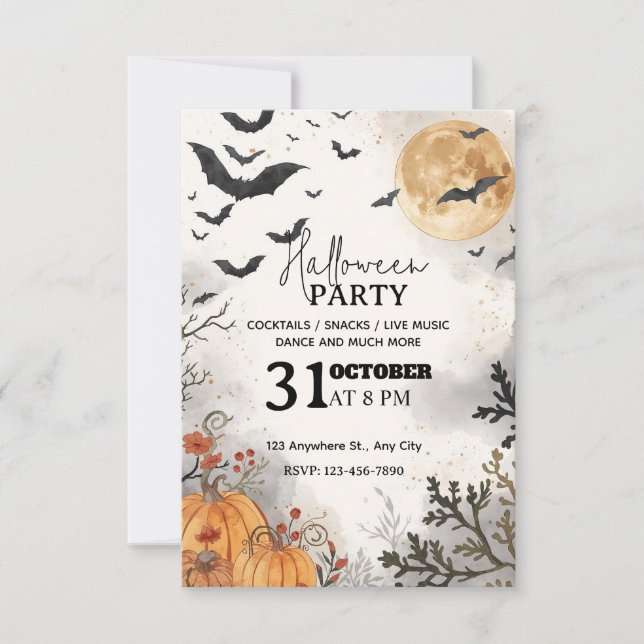 Invitación de fiesta nocturna de Halloween de colo (Anverso)