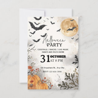 Invitación de fiesta nocturna de Halloween de colo