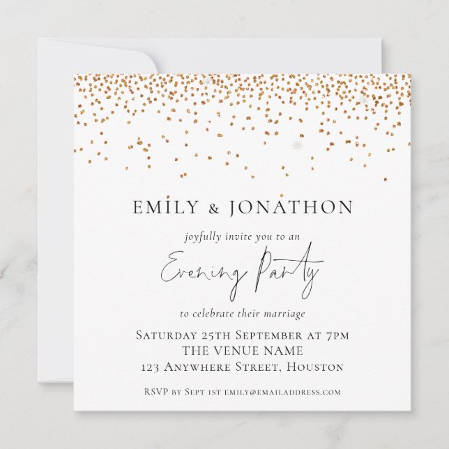 Invitación de Fiesta nocturno Boda Purpurina de or (Anverso)