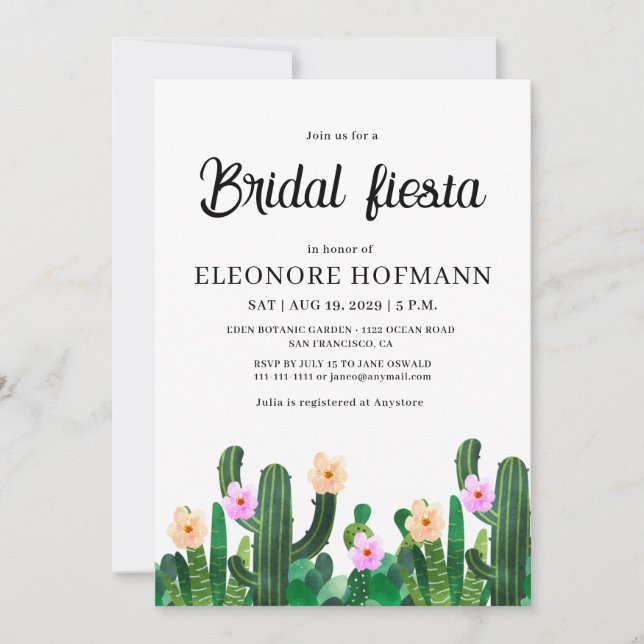 Invitación de Fiesta Nupcial de flores de Cacti (Anverso)