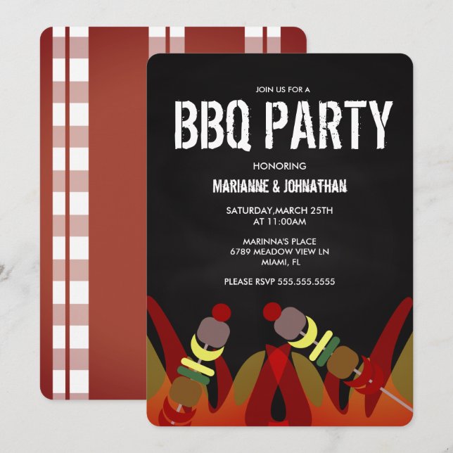 Invitación de fiesta para asar brochetas de carne  (Anverso / Reverso)