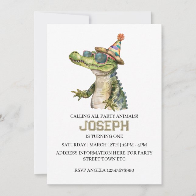 Invitación de fiesta para caimanes Invita a una fi (Anverso)
