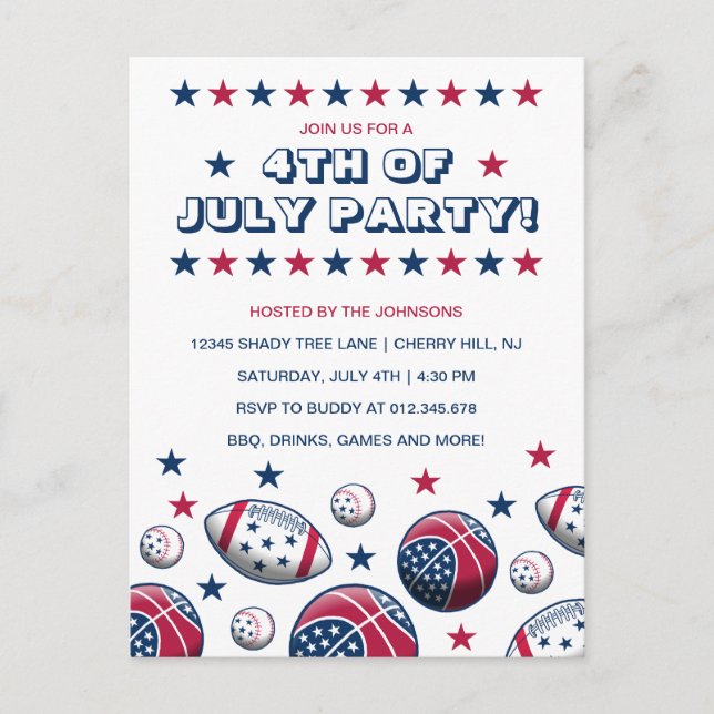 Invitación de fiesta para celebrar el 4 de julio (Anverso)