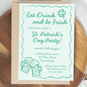 Invitación de fiesta para comer, beber y ser irlan