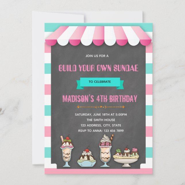 invitación de fiesta para crear tu propio sundae (Anverso)