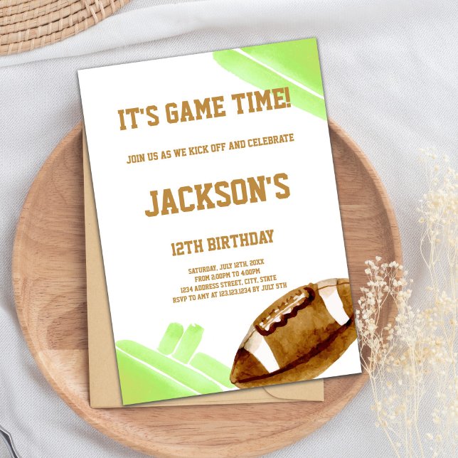 Invitación de Fiesta para el Día de Juego de Niños (Green Football Invitations)