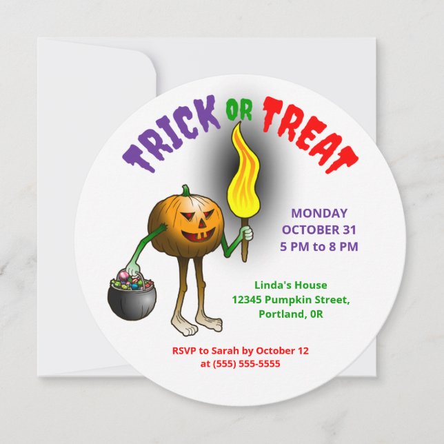 Invitación de fiesta para niños de Halloween o tra (Anverso)