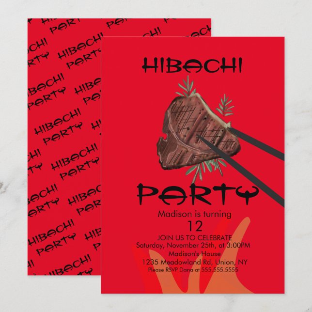Invitación de fiesta para restaurante japonés de H (Anverso / Reverso)