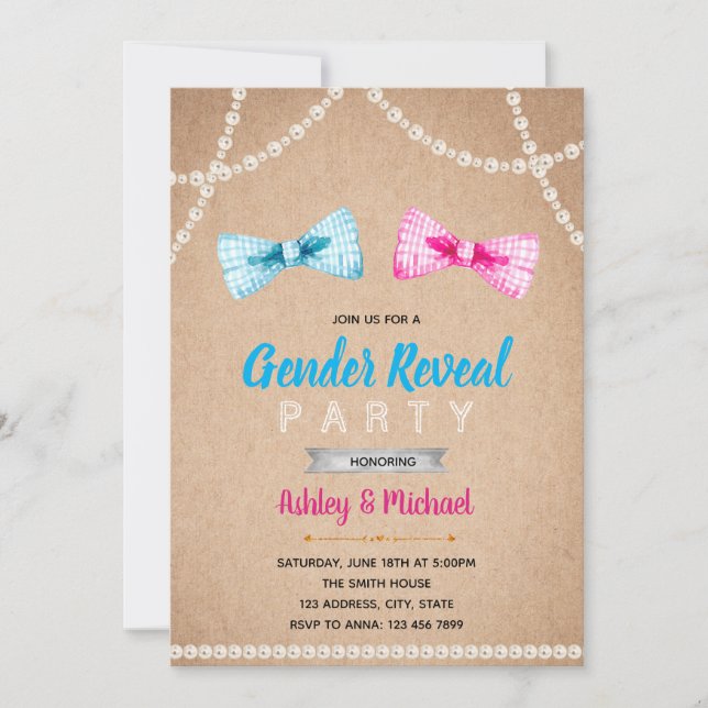 Invitación de fiesta para revelar el género Bowtie (Anverso)