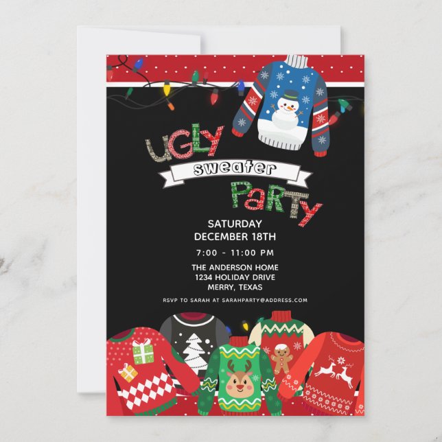 Invitación de fiesta para suéter feo (Anverso)