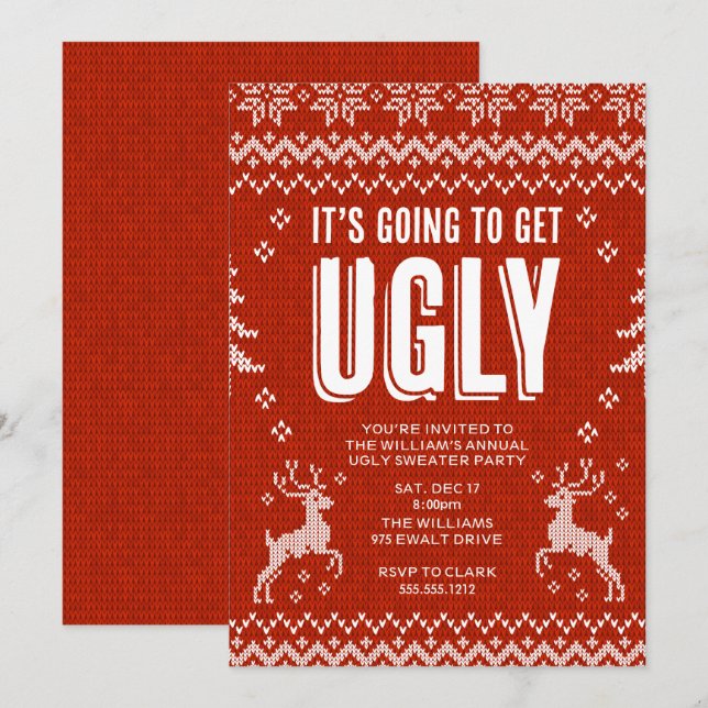 Invitación de fiesta para suéter feo (Anverso / Reverso)