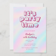 Invitación de fiesta pastel holograma Tie Dye arco