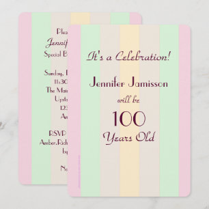 Invitación de Fiesta Pastel Stripe de 100 años