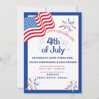 Invitación de fiesta patriótica con bandera y fueg