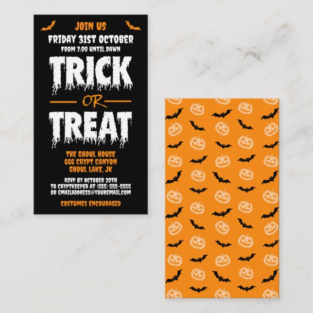 Invitación de fiesta personalizable 'Truco o trato (Anverso / Reverso)
