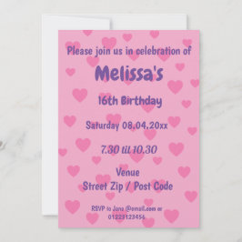 Invitación de fiesta personalizada con corazones r