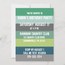Invitación de fiesta personalizada con rayas verde