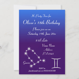 Invitación de fiesta personalizada de Géminis Zodi