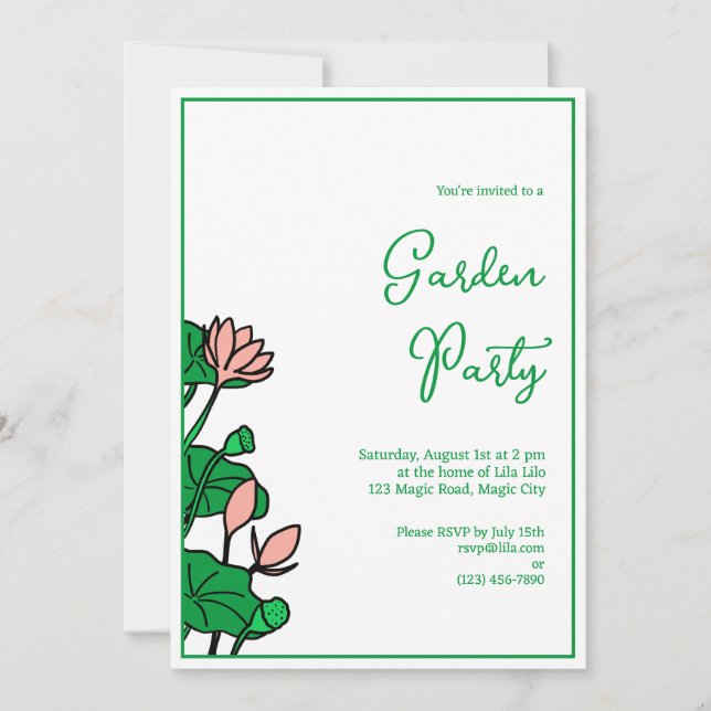 Invitación de fiesta personalizada de Lotus Garden (Anverso)