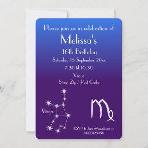 Invitación de fiesta personalizada de Zodiaco Virg