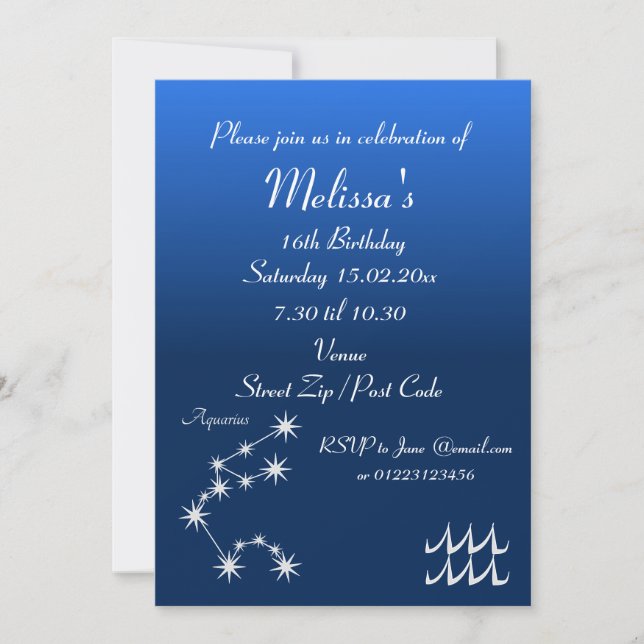 Invitación de fiesta personalizada del zodíaco de  (Anverso)