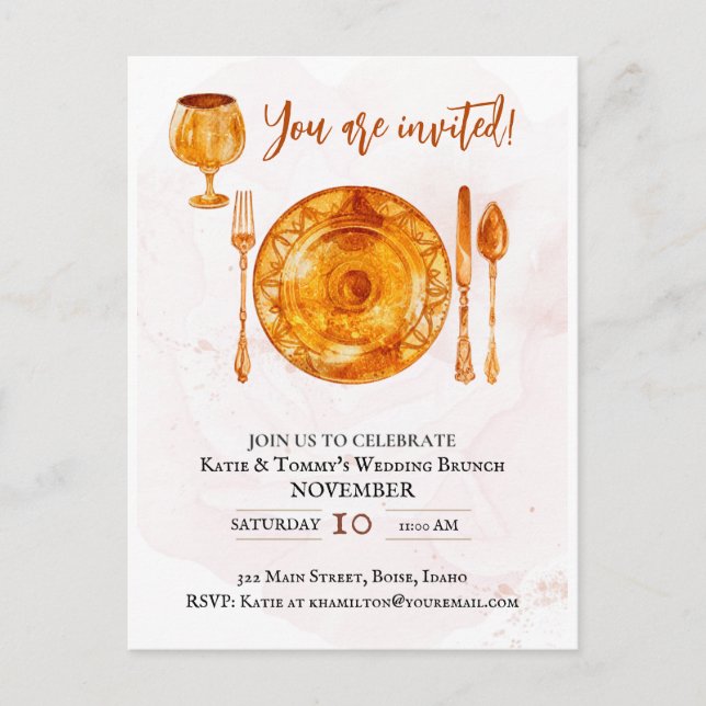 Invitación de fiesta Platos Mágicos de Oro (Anverso)