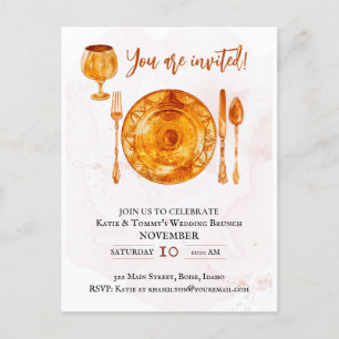 Invitación de fiesta Platos Mágicos de Oro