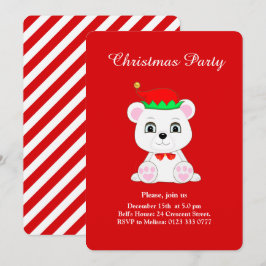 Invitación de fiesta polar de Navidad en rojo con