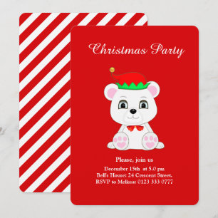 Invitación de fiesta polar de Navidad en rojo con