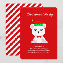 Invitación de fiesta polar de Navidad en rojo con 