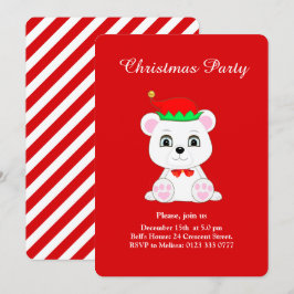Invitación de fiesta polar de Navidad en rojo con 