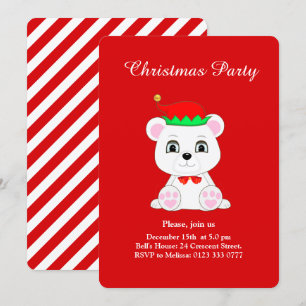 Invitación de fiesta polar de Navidad en rojo con