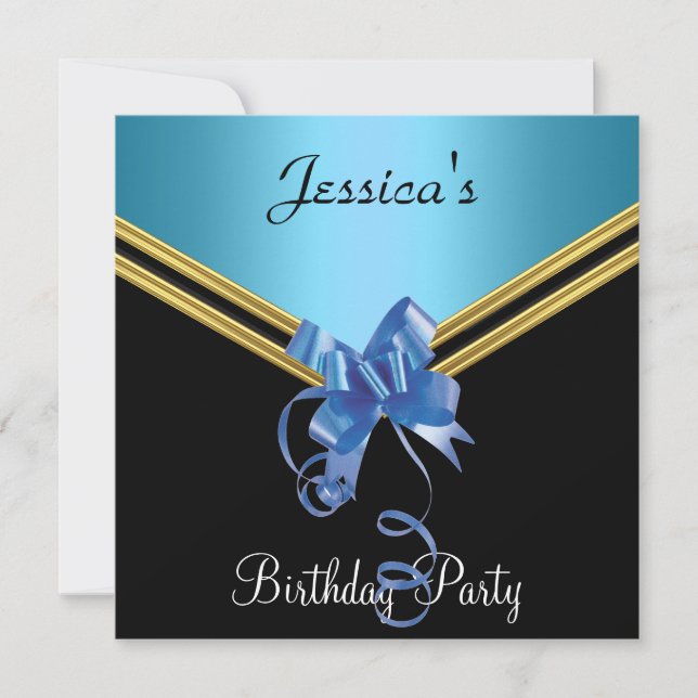 Invitación de fiesta popular negra azul y lazo (Anverso)